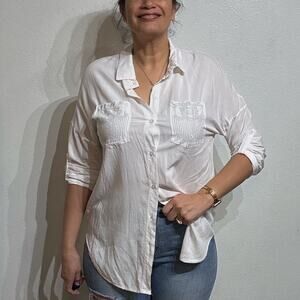 Grey Violet White Bedazzled Button Down Blouse Sz XS NWT